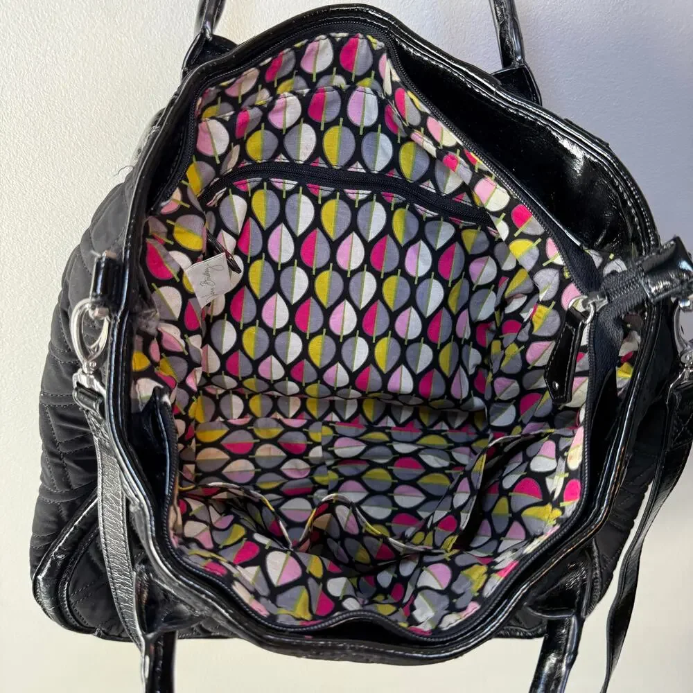Vera Bradley Black Trimmed Trapeze Satchel Tote Quilted Shoulder Bag Purse